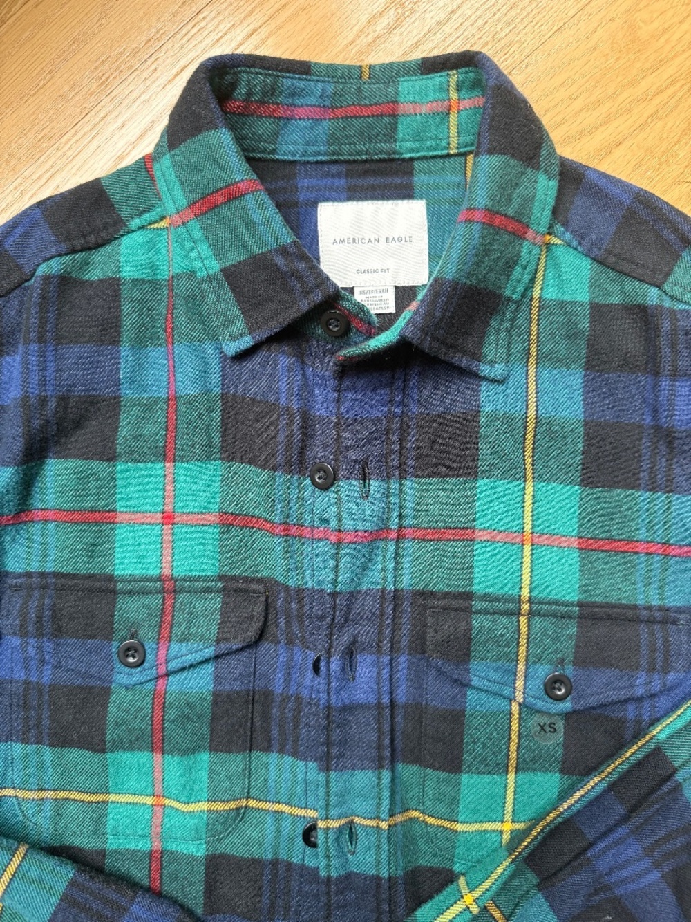 American Eagle Men’s XS Green Plaid Flannel Outdoor Fall Football Season Layer